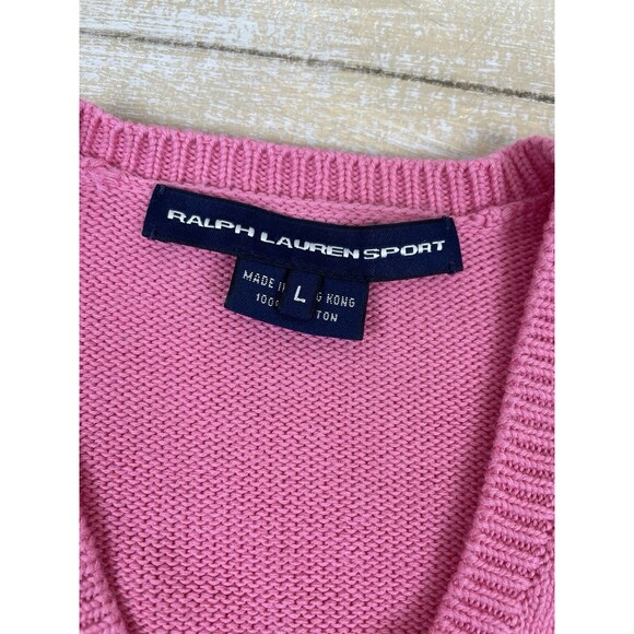 Vintage RALPH LAUREN SPORT Long Sleeve Pink Cotton V-neck Sweater Women’s L - Picture 3 of 7